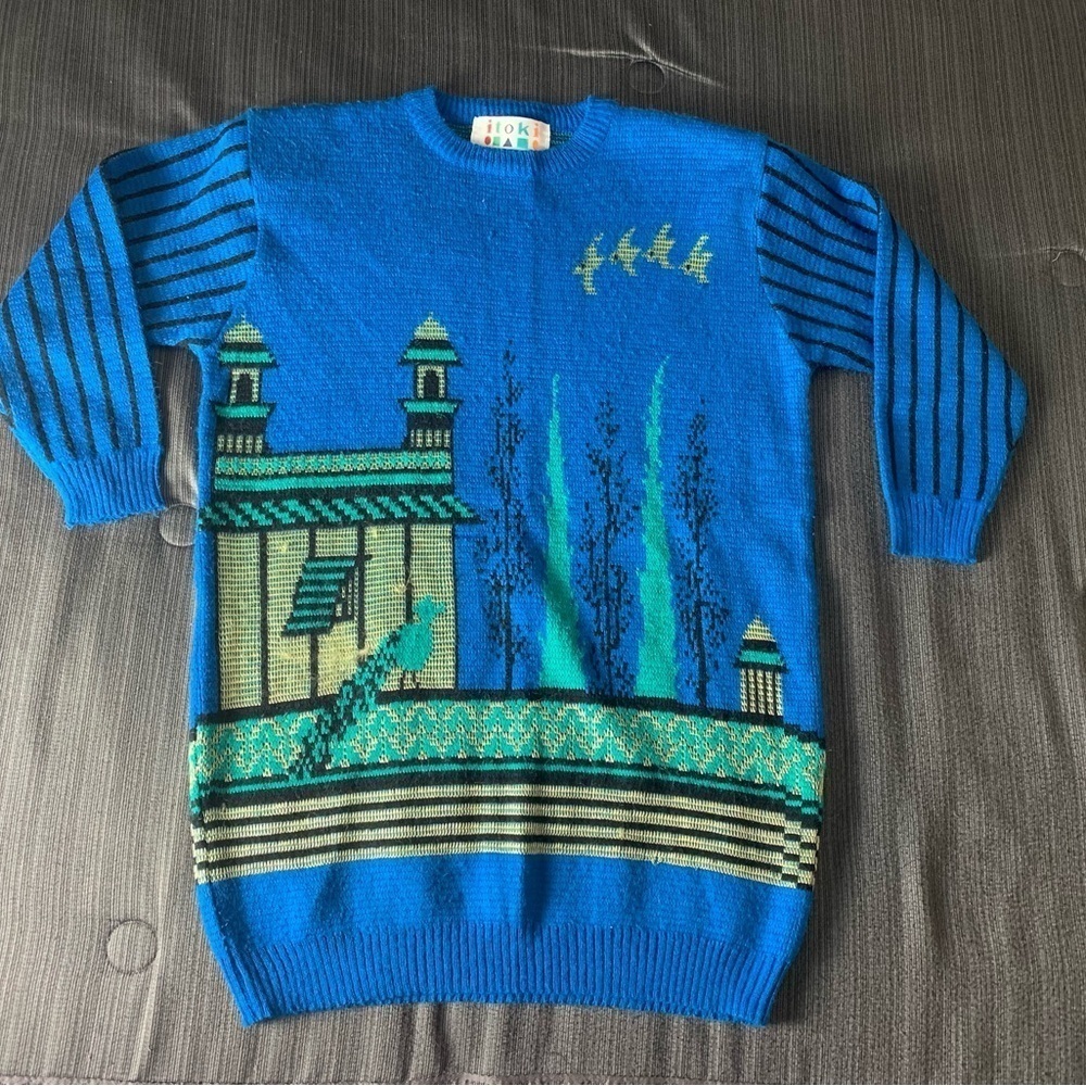 Vintage Y2K Itoki Japanese Tokyo Sakura Sweater Dress Blue - Picture 6 of 11